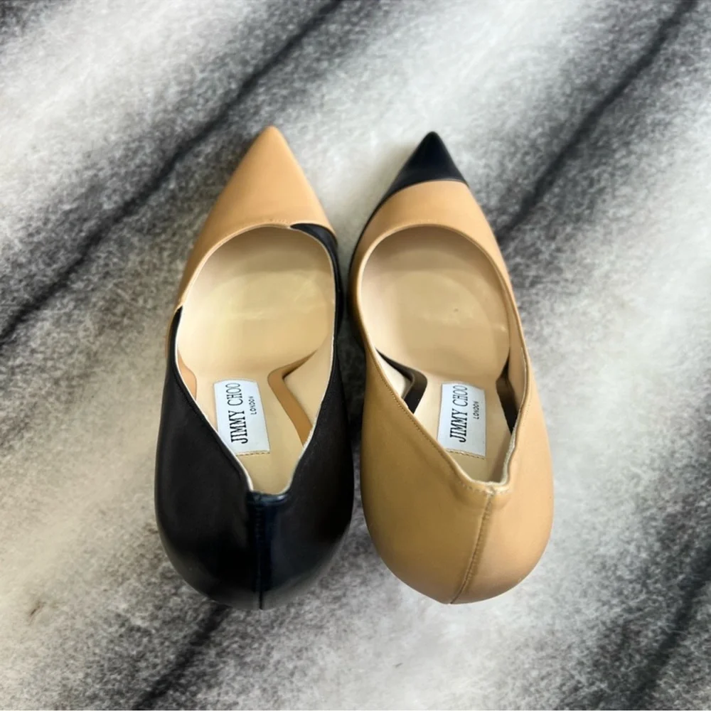 Jimmy Choo Love 100 Asymmetric Butter Rum Black Leather Pumps Heels